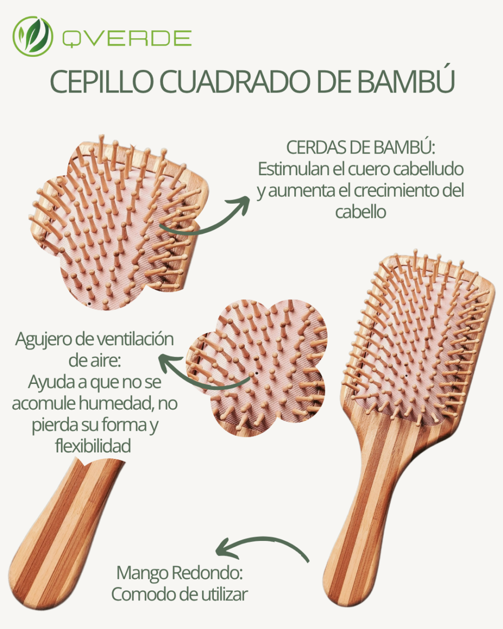 Cepillo Grande de Cabello de Bambú (24x9 cm) - Imagen 2